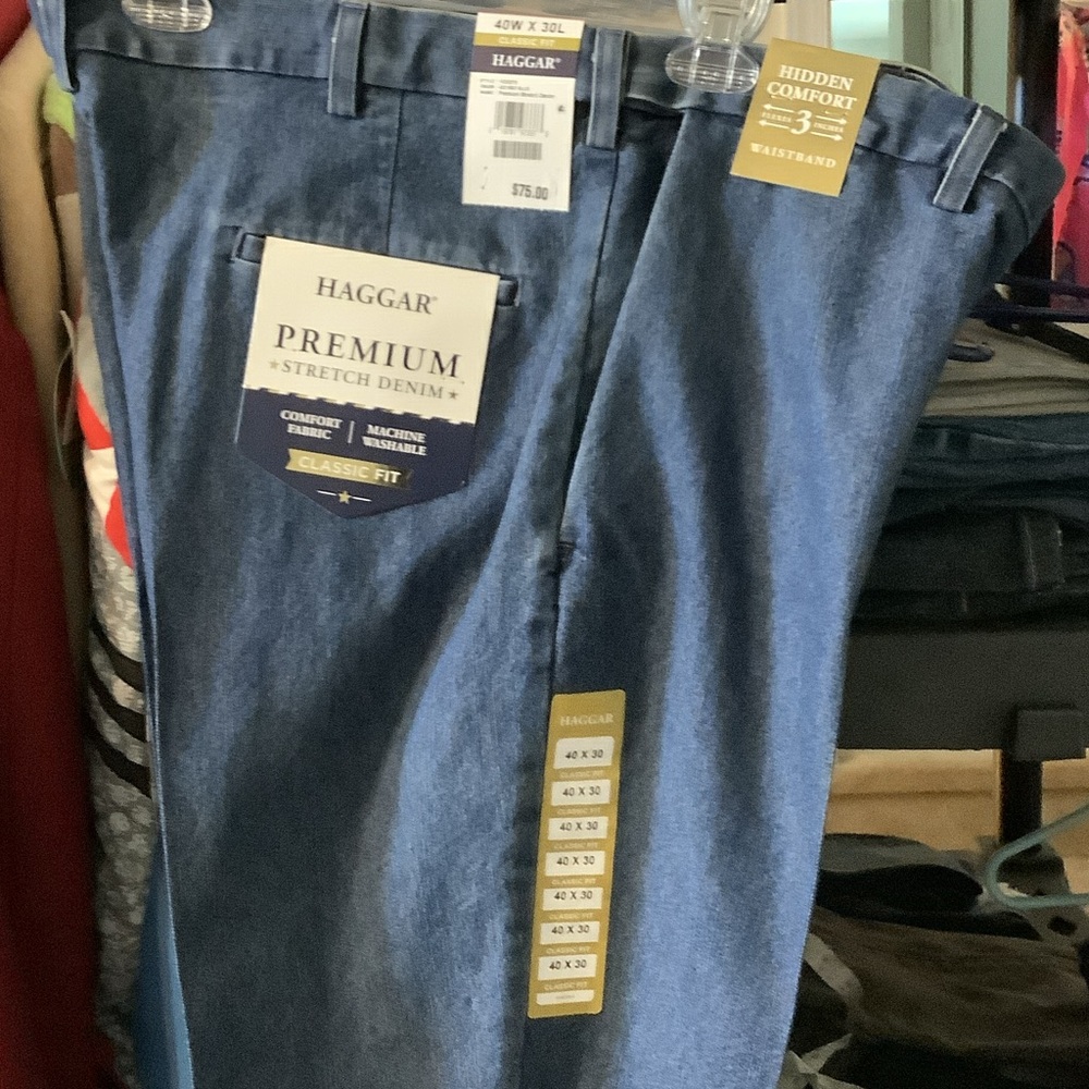 Haggar Premium Stretch Denim Pants - Blue, 30” inseam, new‎